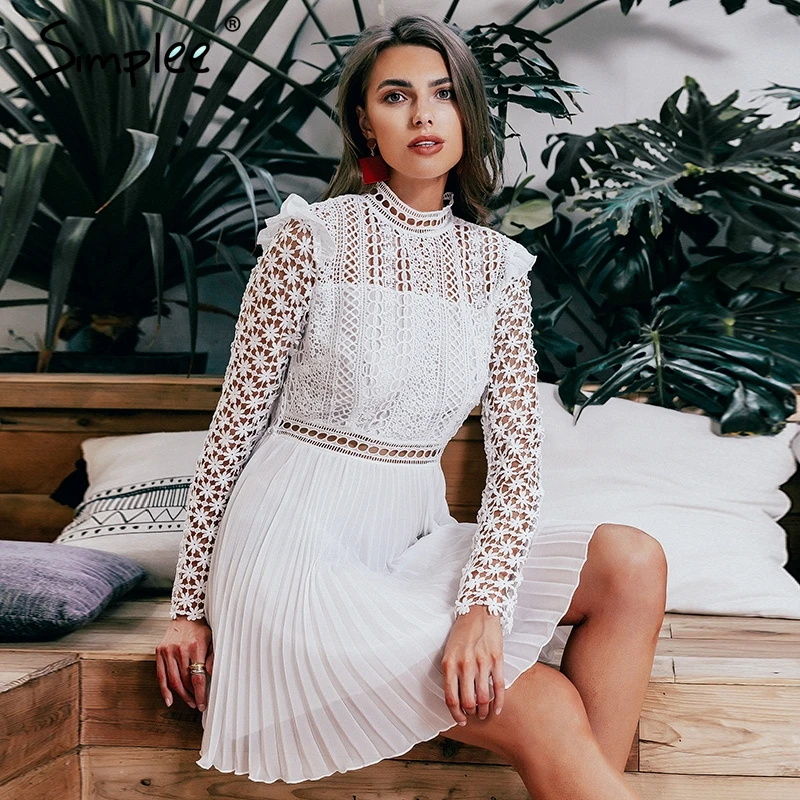 Simplee сексуальные цветочные кружева Женщины короткое платье выдалбливают с