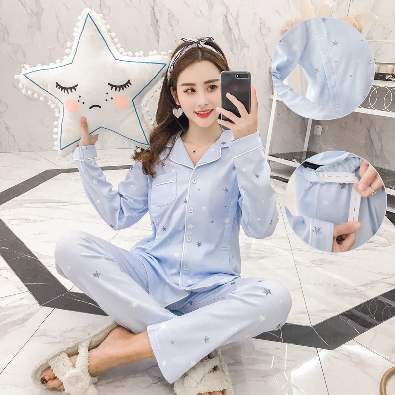 Одежда для беременных грудного вскармливания с длинными рукавами пижамы