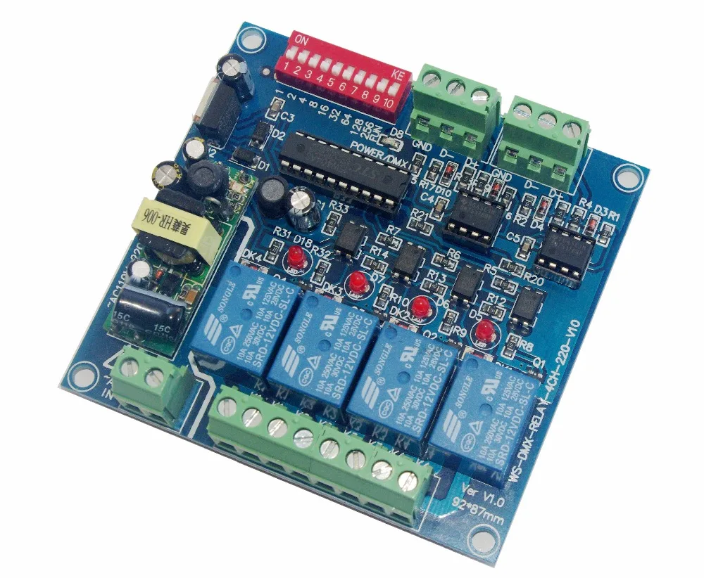 4-канальный DMX512 релейный ДЕШИФРАТОР Вход AC110-220V 4-групповый переключатель Без