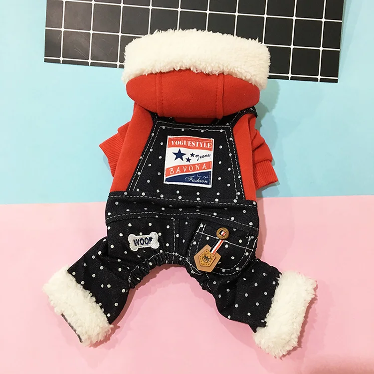 Зимние куртки для собак животных кошек джинсовые штаны комбинезон теплый флис