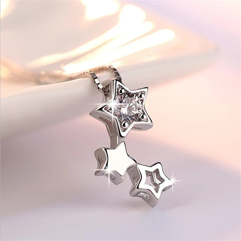 KOFSAC Cute Stars Design Pendants Necklace For Women Girl Engagement Party Fashion 925 Sterling Silver Jewelry | Украшения и