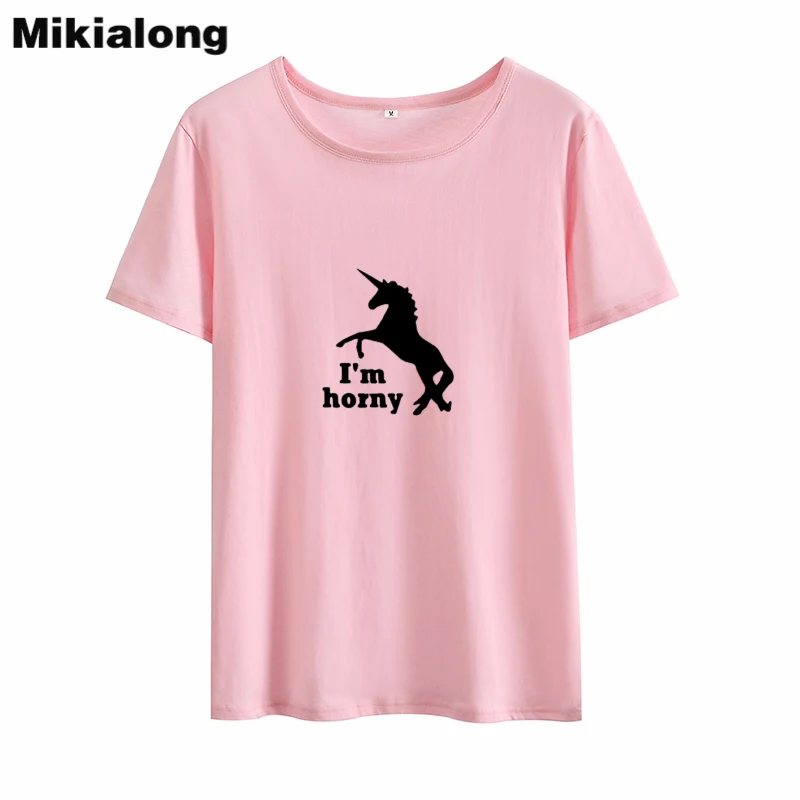 Mikilaong I'm Horny Unicorn женская футболка в стиле Харадзюку 2018 черная белая хлопковая