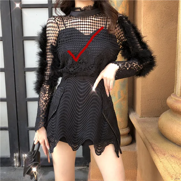 black tops RUGOD Сексуальная кружевная открытая женская блузка, винтажные Лоскутные женские рубашки с перьями, элегантная летняя блузка с вышивкой и топы для девушек - Цвет: black tops