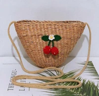 Детская соломенная сумка, Детская летняя сумка из ротанга, ручная работа, тканая пляжная богемная сумка, сумка-мессенджер, новая мода - Цвет: Арбузно-красный