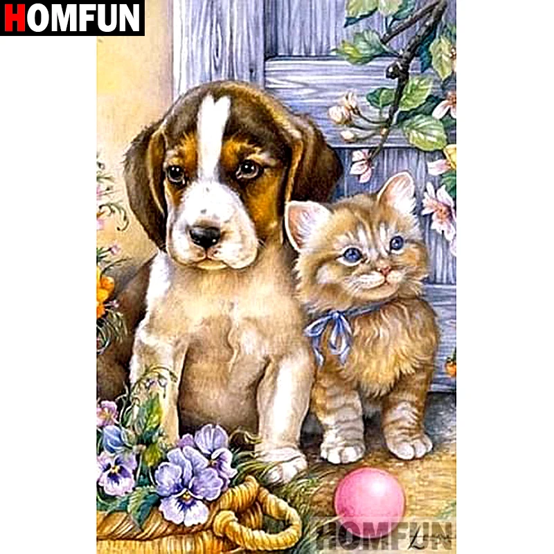 

HOMFUN Full Square/Round Drill 5D DIY Diamond Painting "Cat and dog" Embroidery Cross Stitch 5D Home A07177