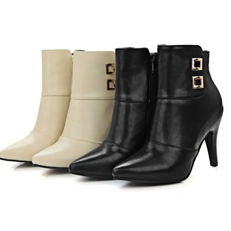 2017 г. Botas Mujer зимние ботинки новые женские с острым носком и пряжкой пикантные
