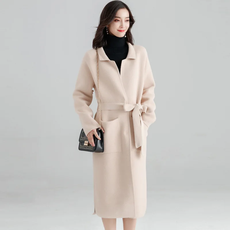 2019 зимнее двустороннее флисовое пальто для женщин High Street верблюд абрикос ремень