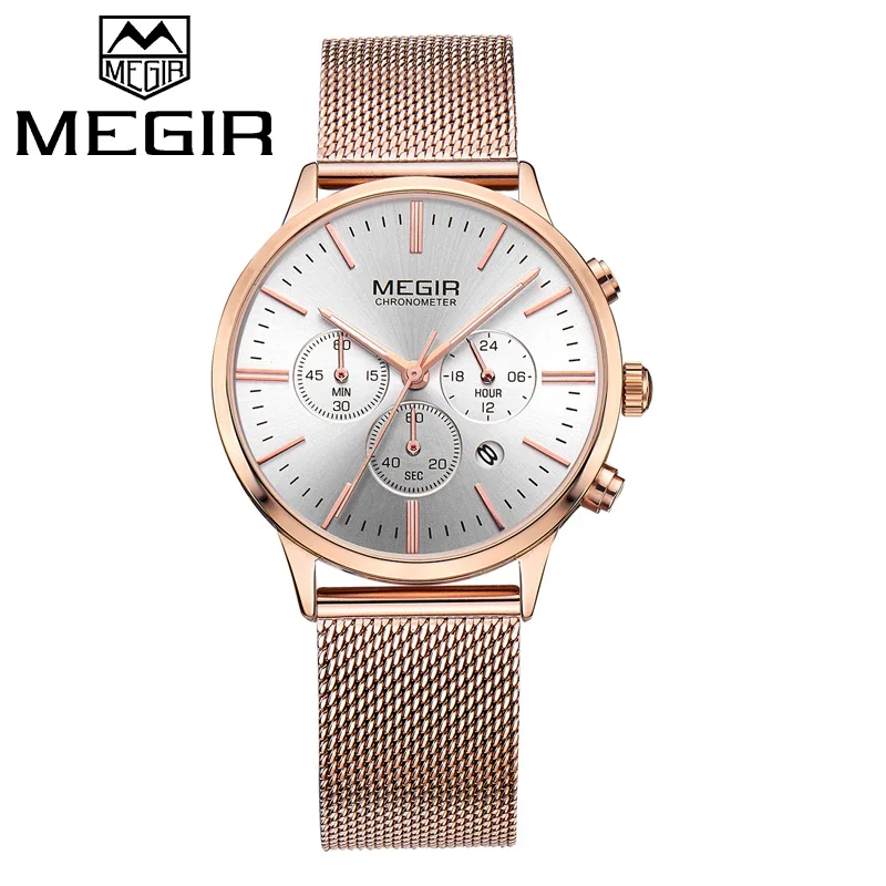 S Rose Gold White MEGIR Роскошные Брендовые женские кварцевые часы, женские модные повседневные наручные часы, женские многофункциональные водонепроницаемые часы, Relogio Feminino - Цвет: S Rose Gold White