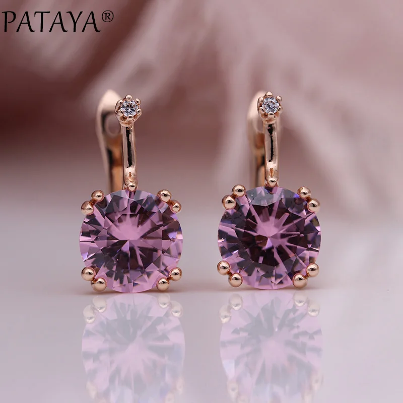 Новые Женские Висячие серьги PATAYA, круглые градиентные синие серьги с натуральным цирконием, 585 цвета розового золота, свадебные ювелирные изделия