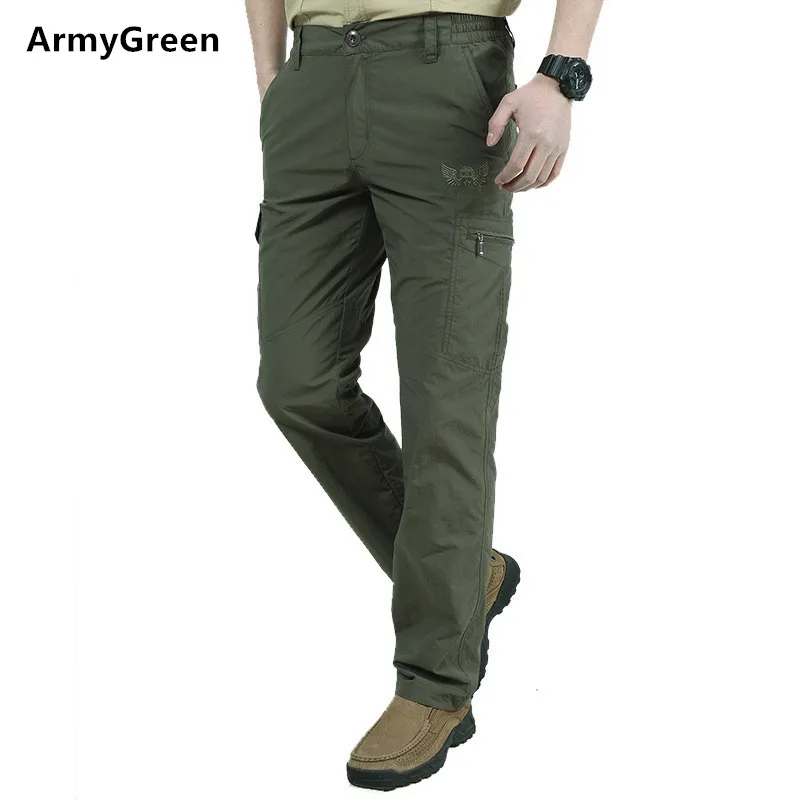 ArmyGreen Быстросохнущие походные брюки для кемпинга, мужские летние армейские брюки в стиле милитари, мужские тактические брюки-карго, мужские легкие водонепроницаемые брюки Tr - Цвет: ArmyGreen
