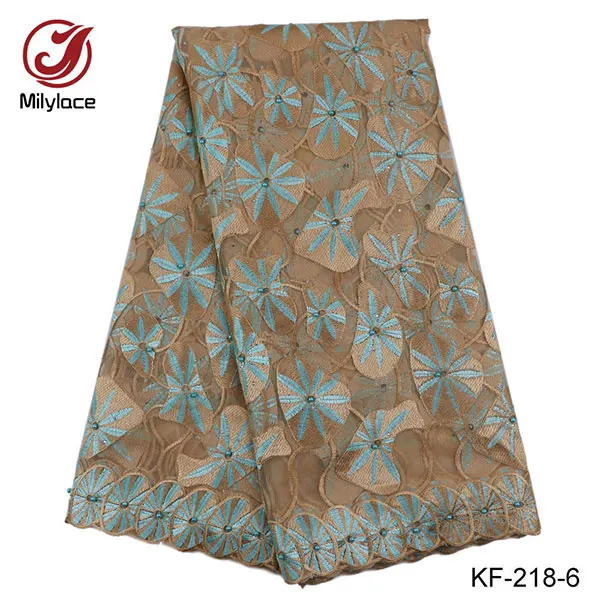 Последняя мода бисером кружевной ткани Чистая вышитой 5 ярдов Африканский