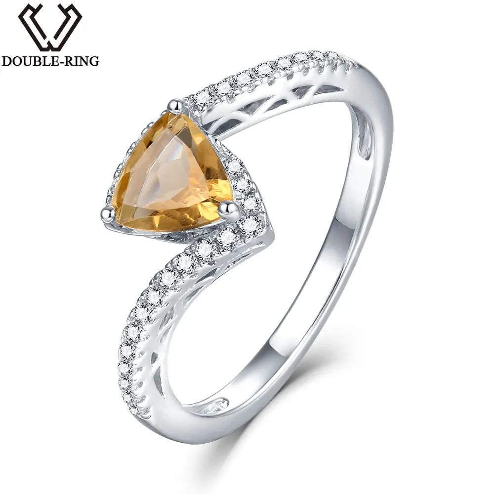 

Дважды R природных Обручение кольцо с камнем Для женщин 1.0ct Треугольники реального цитрин 925 стерлингового серебра Любовь Романтический Юве...