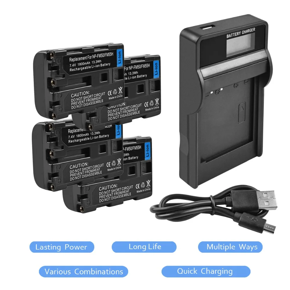 4X NP-FM50 NPFM50 аккумуляторная батарея + ЖК-зарядное устройство для Sony DSC-S30 S70 S85 F717 F828 A100