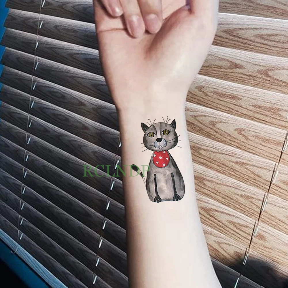 Водостойкая Временная тату-наклейка кот животное поддельные тату личность