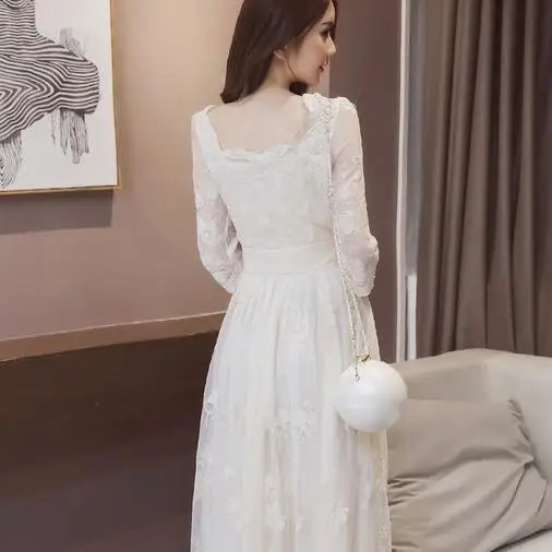 2019 вышитая длинная белая Праздничная пляжная юбка миди женская летняя кружевная