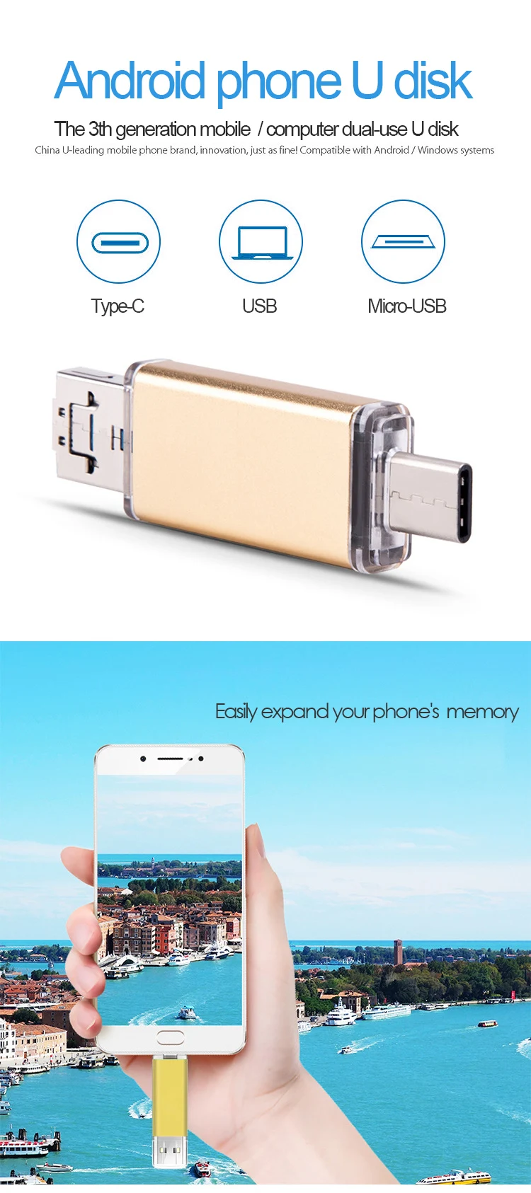UTHAI C13 USB3.0 флеш-накопитель type-C/Micro/USB3.0 3в1 диск 32 Гб металлический флеш-накопитель 64 ГБ тип C Высокоскоростной U флеш-накопитель 16 Гб
