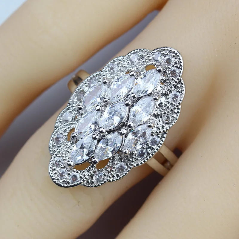 Серебряный цвет белый циркон кристалл принцесса набор украшений для женщин