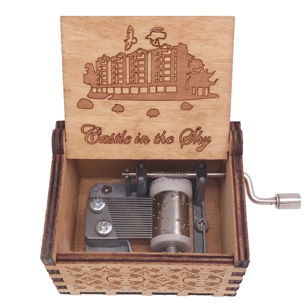 Музыкальная шкатулка Замок в небе мини Размер 18 нот с ручками резной деревянный