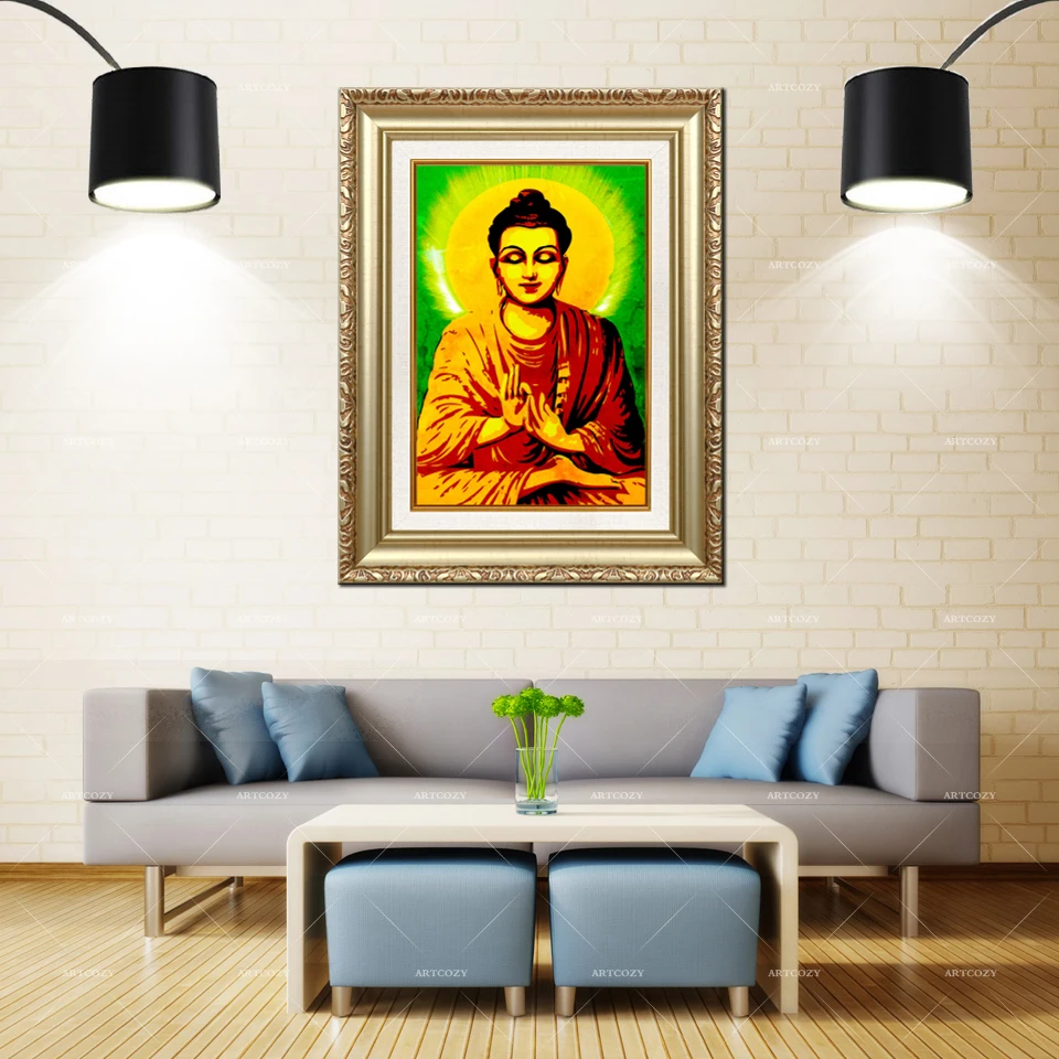 

Artcozy Golden Frame Gautam Buddha For Hall Decoration Waterproof Canvas Painting