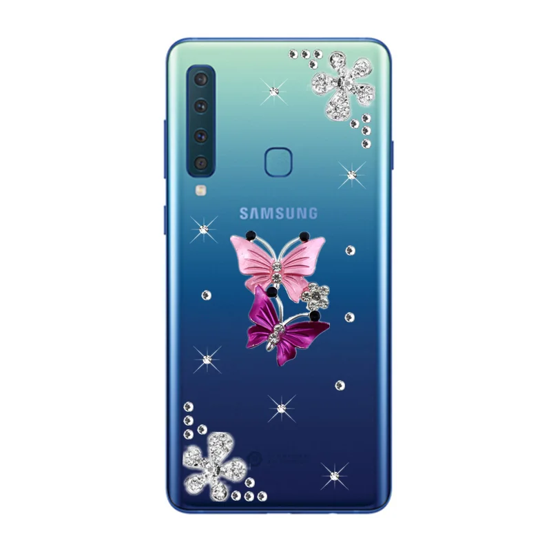 Прозрачная Алмазная задняя крышка с цветами для Samsung Galaxy A7 2018 A9 A9S A80 M40 A6 A8 Plus S8 S9 J6 J4