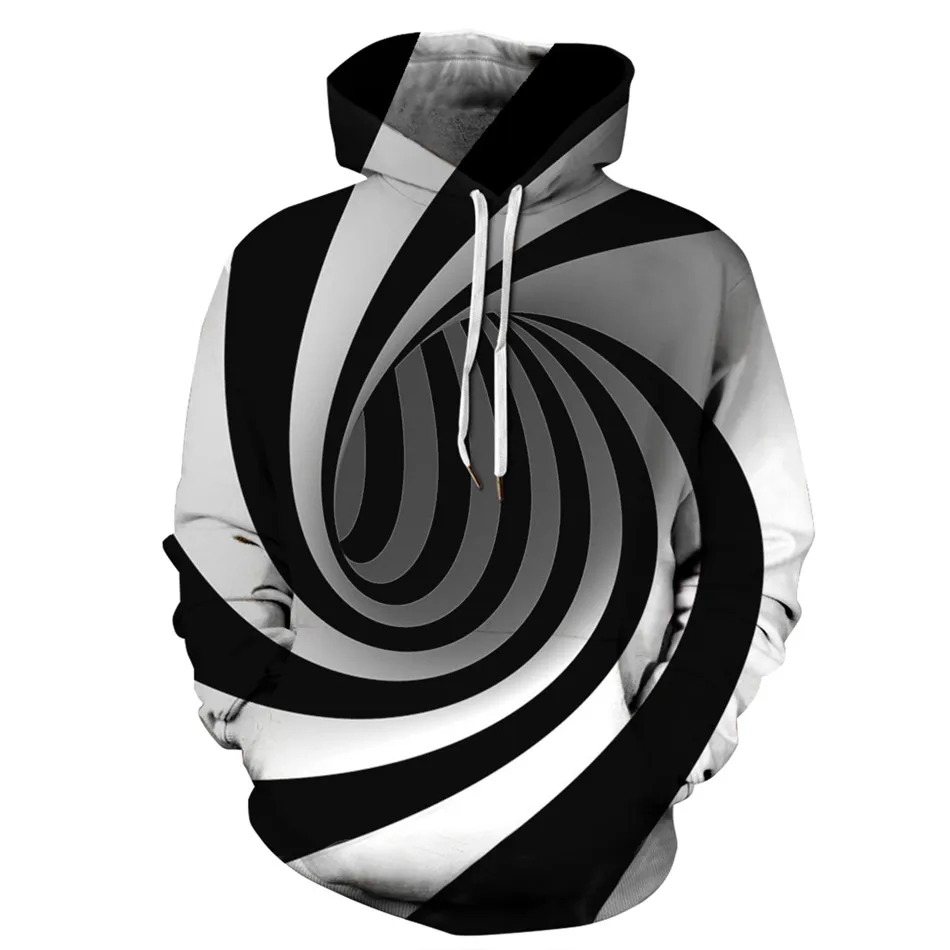 Hoodie Raisvern психоделические толстовки 3D черный и белый головокружение гипнотическая Печать Карманы с длинным рукавом для мужчин женщин Толстовка Топы Прямая поставка - Цвет: Hoodie