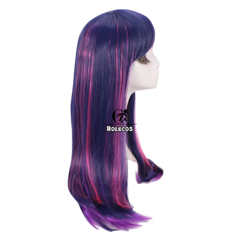 

ROLECOS Anime Pony Cosplay Long Hair Twilight Sparkle Cosplay Synthetic Hair 60cm Princess Cosplay Mixed Hair Women Headwear
