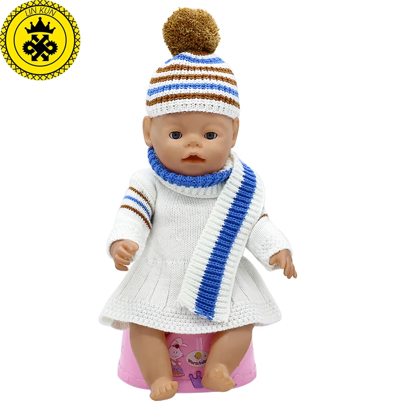 Одежда для куклы младенца шерстяное платье ручной работы + шляпа шарф костюм