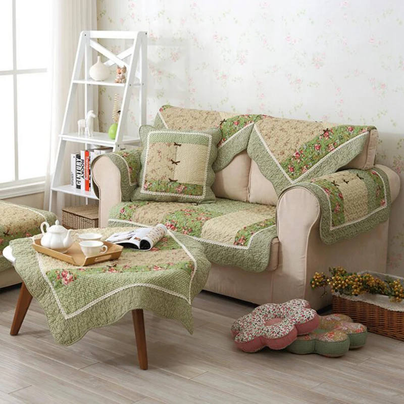 Зимний Хлопковый чехол для дивана 1 шт. с зеленым цветочным принтом ручная работа