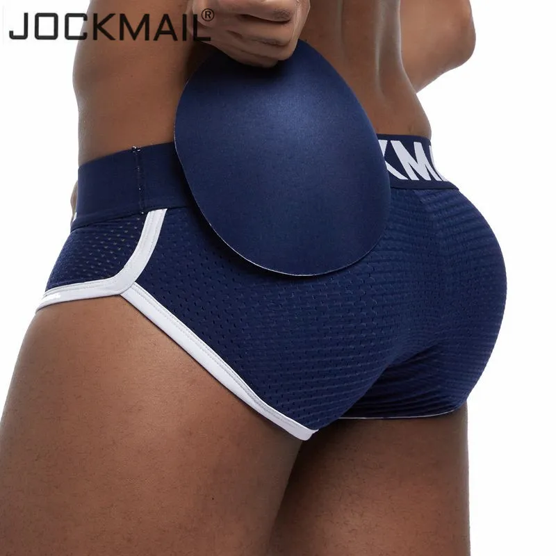 JOCKMAIL Sexy men underwear Briefs Men's Padded Enhancing Breathable Mesh Underwear Removable  Two Butt Pads and One Front Pad