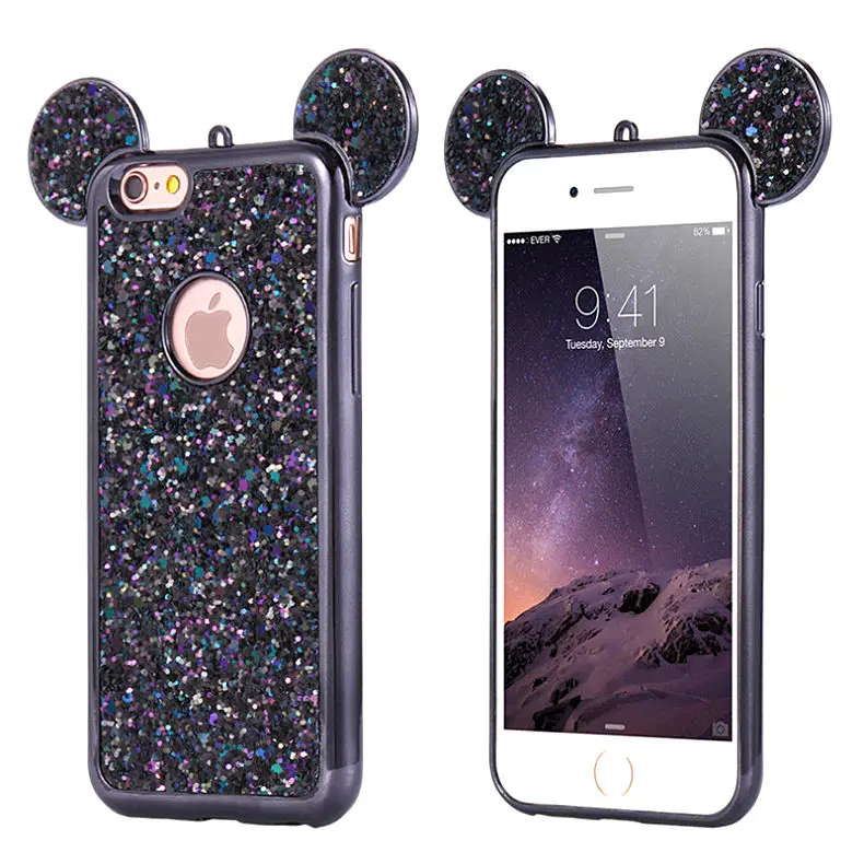 3D супер милый чехол с ушками мышки для iPhone X 7 8 Plus 6 6s plus 5S SE мягкий блестящий