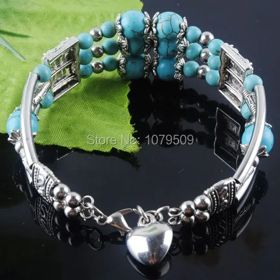Free shipping Natural Antique Silver Metal Sapphire Blue Turquoise Cuff Bracelet JEWELRY VZ610 | Украшения и аксессуары