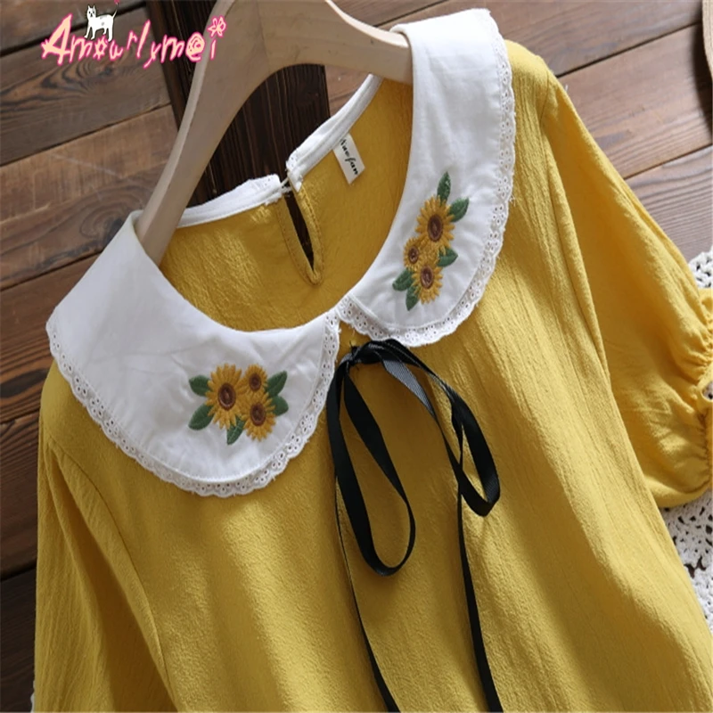 Женское Хлопковое платье с цветочной вышивкой желтое или розовое Повседневное в