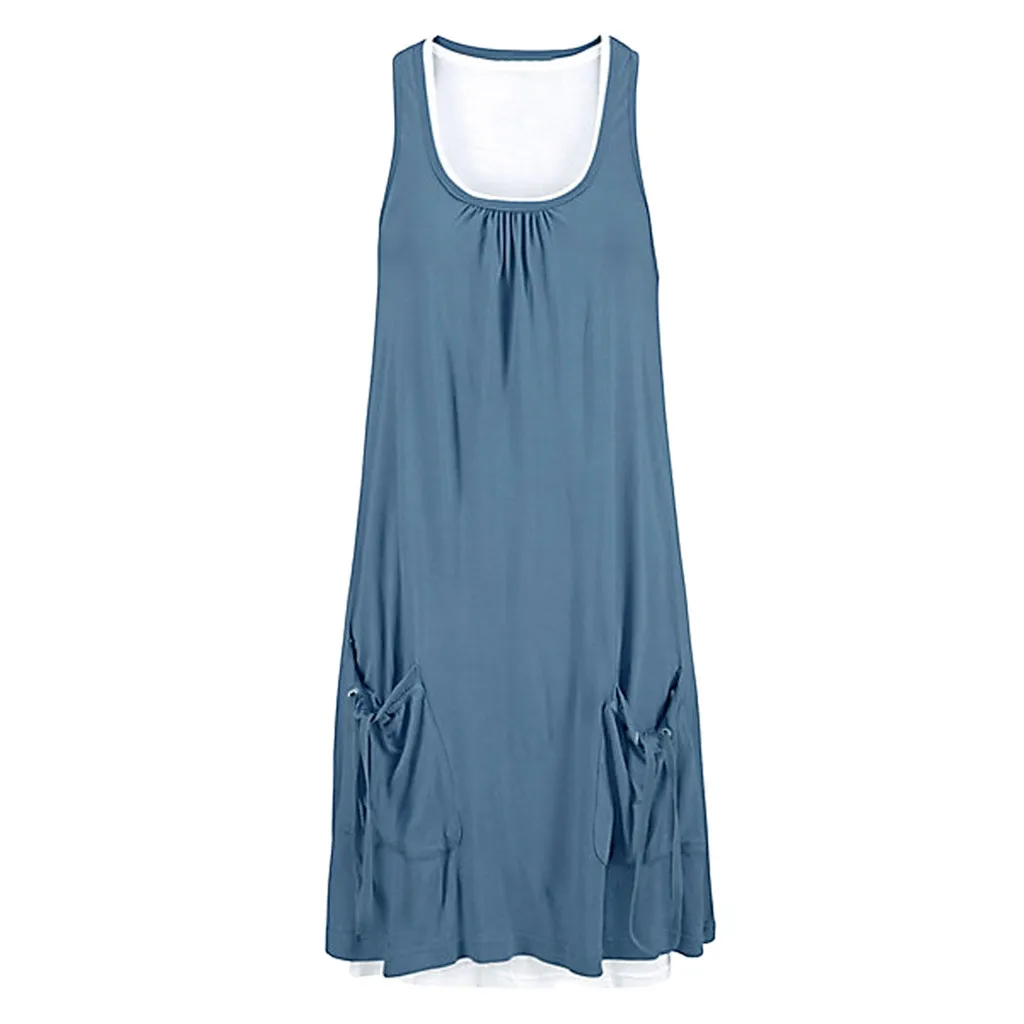 Женское повседневное мини платье с круглым вырезом и карманами в стиле бохо