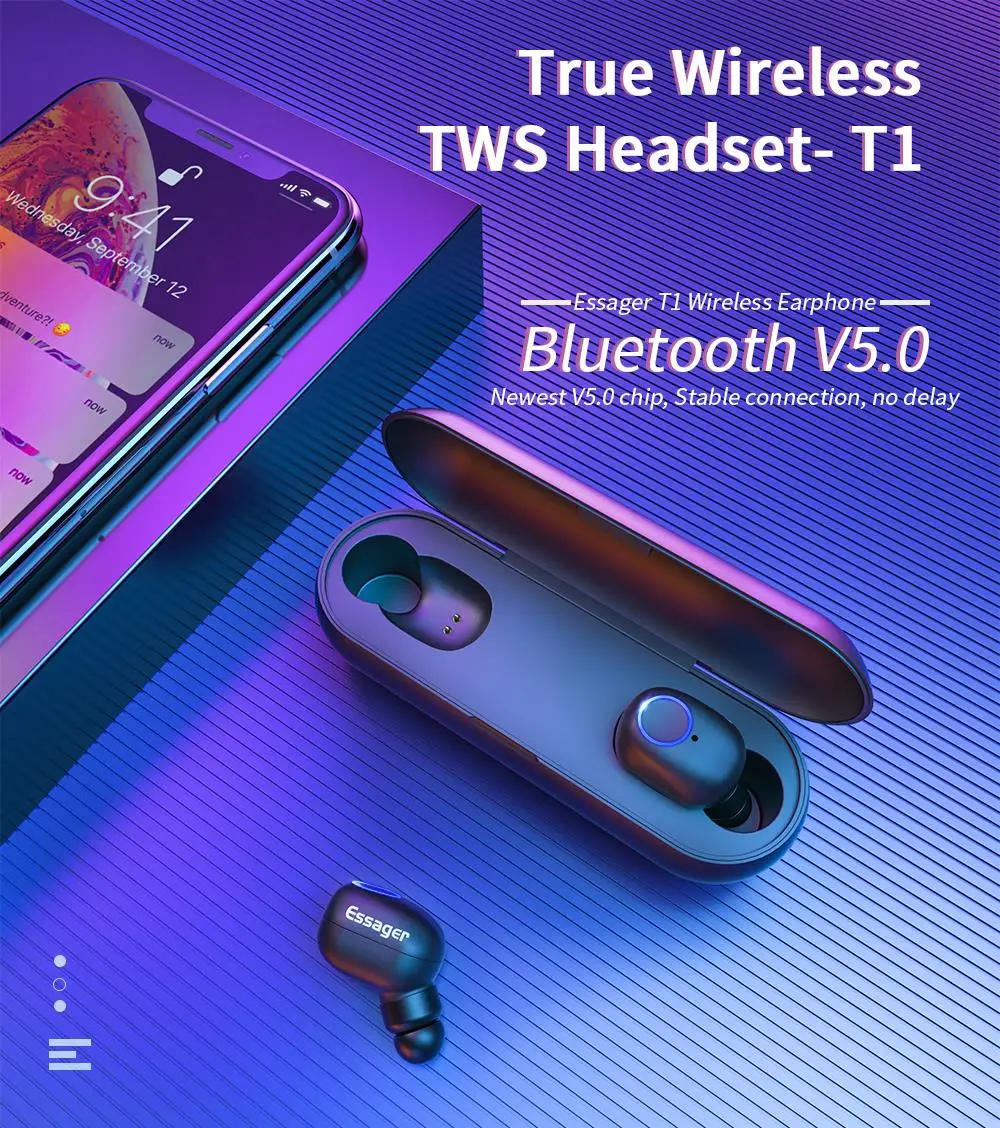 Беспроводные наушники Essager T1 TWS, Bluetooth наушники, гарнитура, мини наушники, наушники для игр, наушники