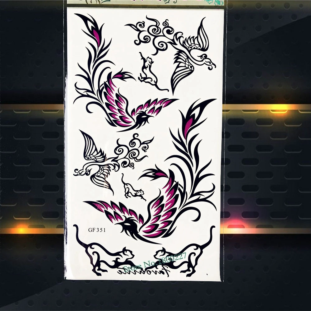 Черный Феникс конструкции Временные татуировки Для женщин Средства ухода за