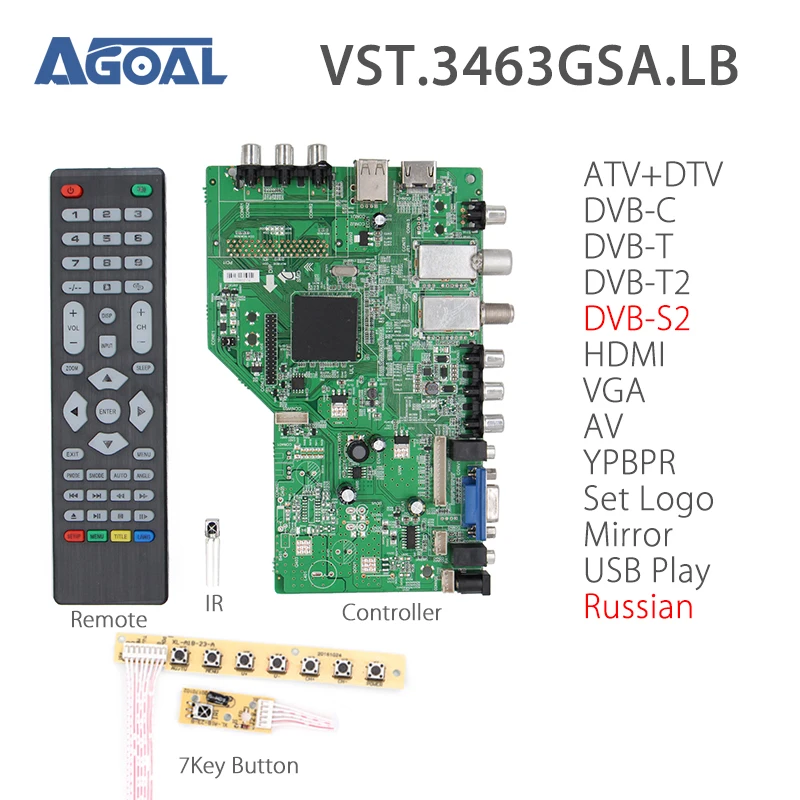 ZL. VST.3463GSA. LB цифровой сигнал DVB-S2 DVB-T2/T/C Универсальный ЖК-ТВ контроллер драйвер платы+ 7KEY USB/tv/AV/HDMI/VGA V56 русский