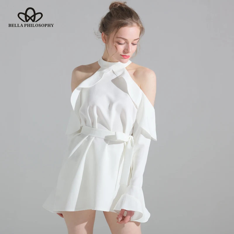 Bella Philosophy/Летнее мини платье с оборками и открытыми плечами шифоновое длинными