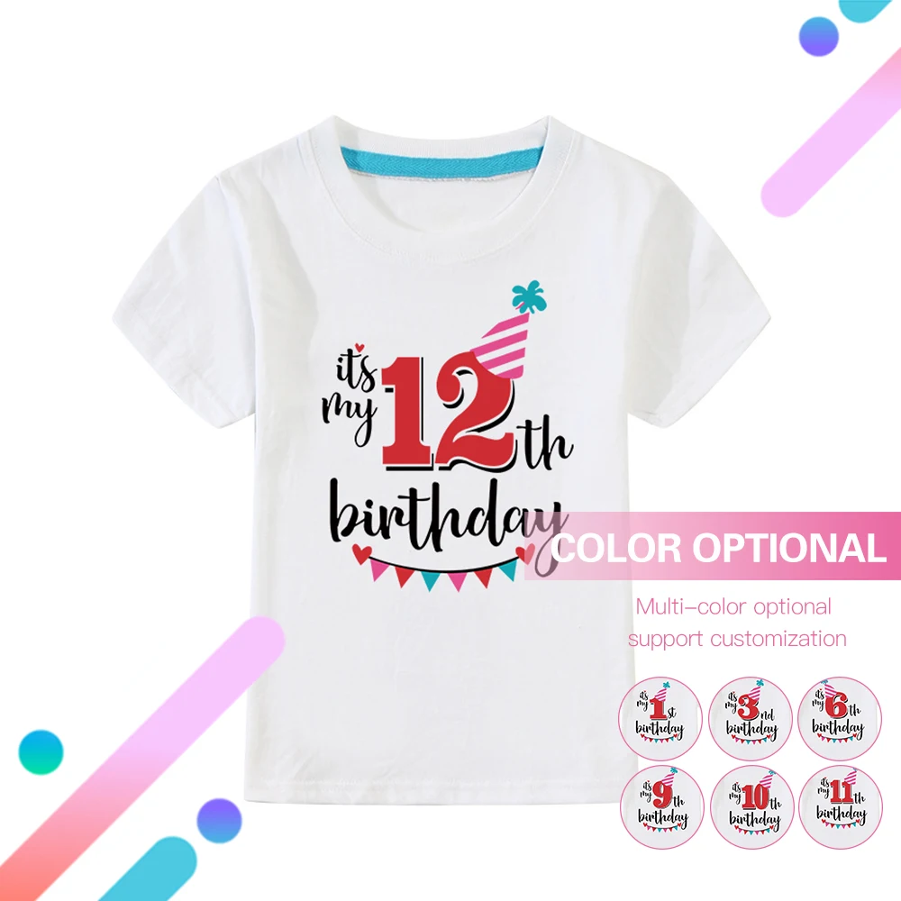 Birthday Tshirts Girl Short Sleeve Girls 3rd Kids Birthday Shirts O-Neck Fashion Children Tees Shirt For 2 3 4 5 6 7 8 9 10 Year