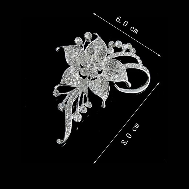 Посеребренная кристаллическая брошка со стразами букет на свадьбе брошь в виде