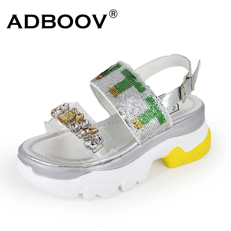 

Женские босоножки с ремешком на щиколотке ADBOOV, сандалии на платформе с пряжкой, женская летняя обувь с кристаллами, женские сандалии 2019
