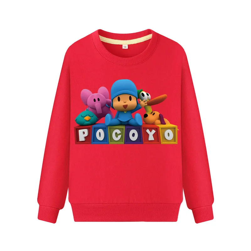Red Sweatshirt Детские повседневные толстовки из хлопка, одежда футболки с длинными рукавами для мальчиков, костюм Толстовка с 3D принтом Pocoyo для девочек Детская толстовка TY028 - Цвет: Red Sweatshirt