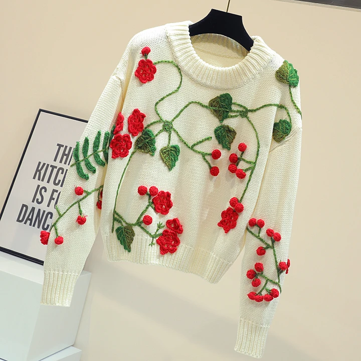 Autumn Winter Loose Pullover Sweater Women's Super Fire Heavy Three-dimensional Jacquard Thickened Knit Coat Ladies Pull Shirt | Женская