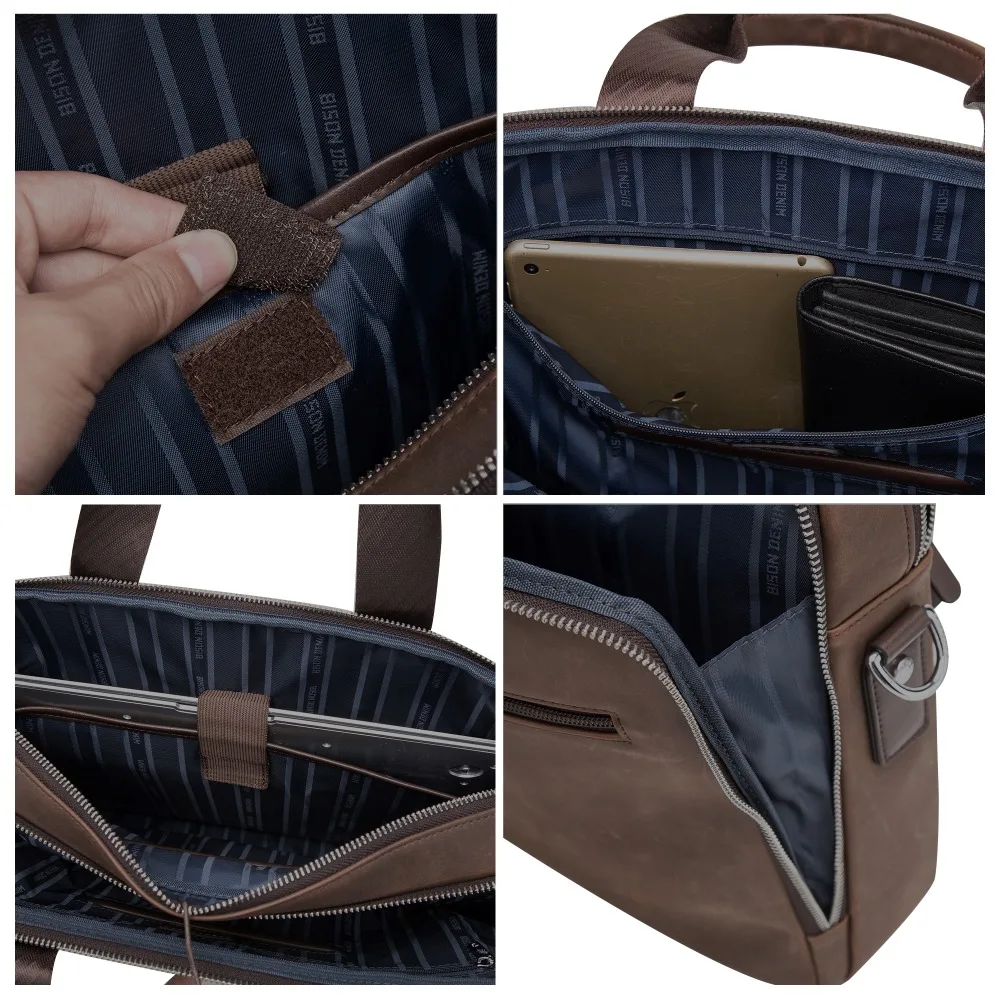 Бренд BISON DENIM, мужской портфель, сумка-портфель, Сумки из натуральной кожи, 14 дюймов, сумка для ноутбука, бизнес сумки через плечо, N2333-3