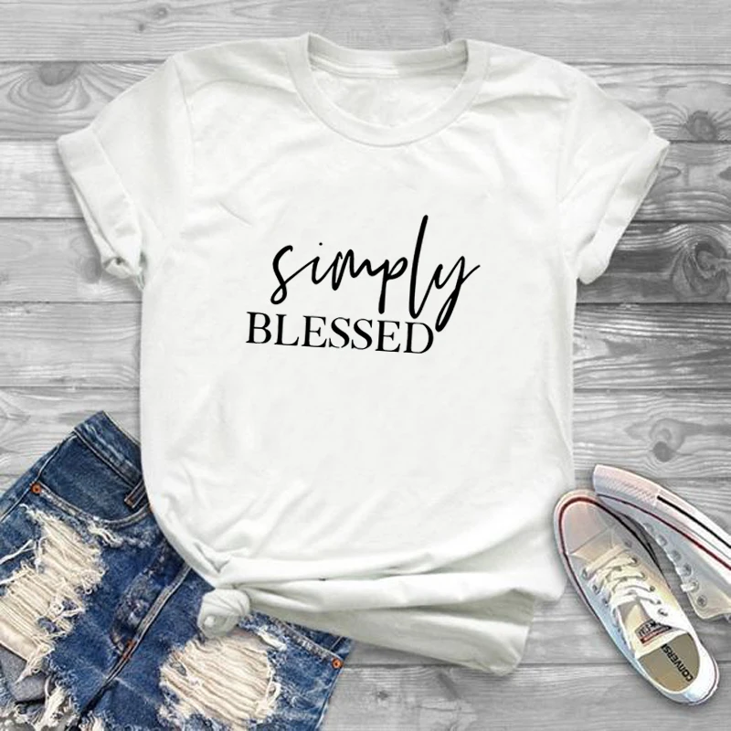 Женская забавная футболка с надписью Simply Blessed Mom Jesus Модная хлопковая одежда