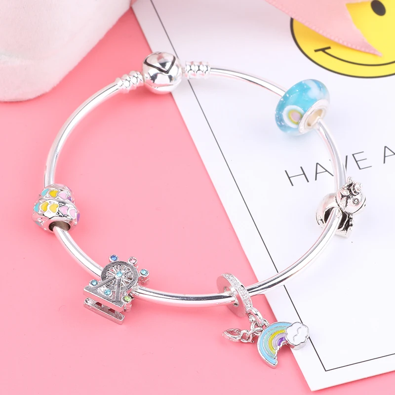 AIFEILI New Year Gift Rainbow Beads Pendant Series DIY Suitable for Women Bracelet Jewelry Charm High Quality European Gifts | Украшения и
