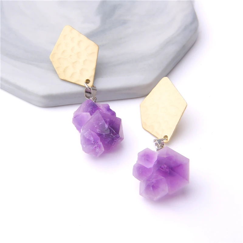 Натуральный кристалл Висячие серьги для женщин геометрический натуральный