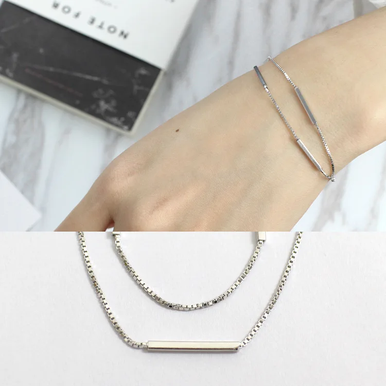 100% Серебро 925 пробы двухслойные цепи браслеты для женщин pulseras mujer модный жесткий