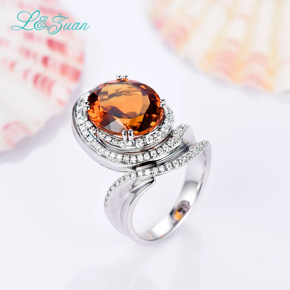 L& zuan, 925 пробы, серебряное, натуральное, 6.945ct, императорское, желтое, цитрин, зубчатое, Установочное кольцо для женщин, высший класс, драгоценный камень, коктейльное кольцо