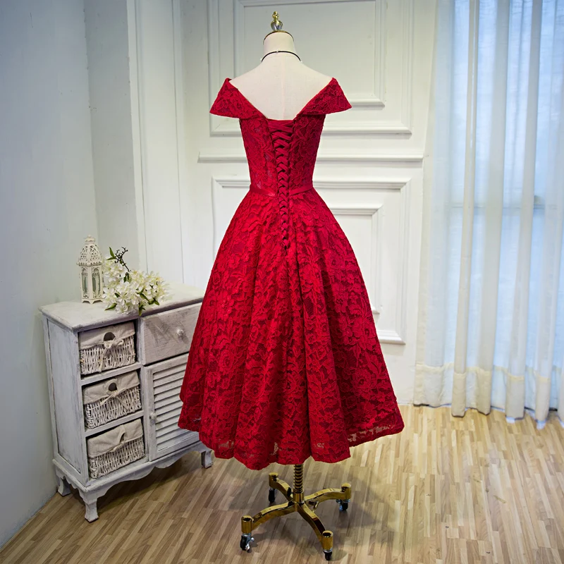 

dark red burgundy cap sleeves tea length lace prom dresses party 2017 robe longue new style custom make free shipping
