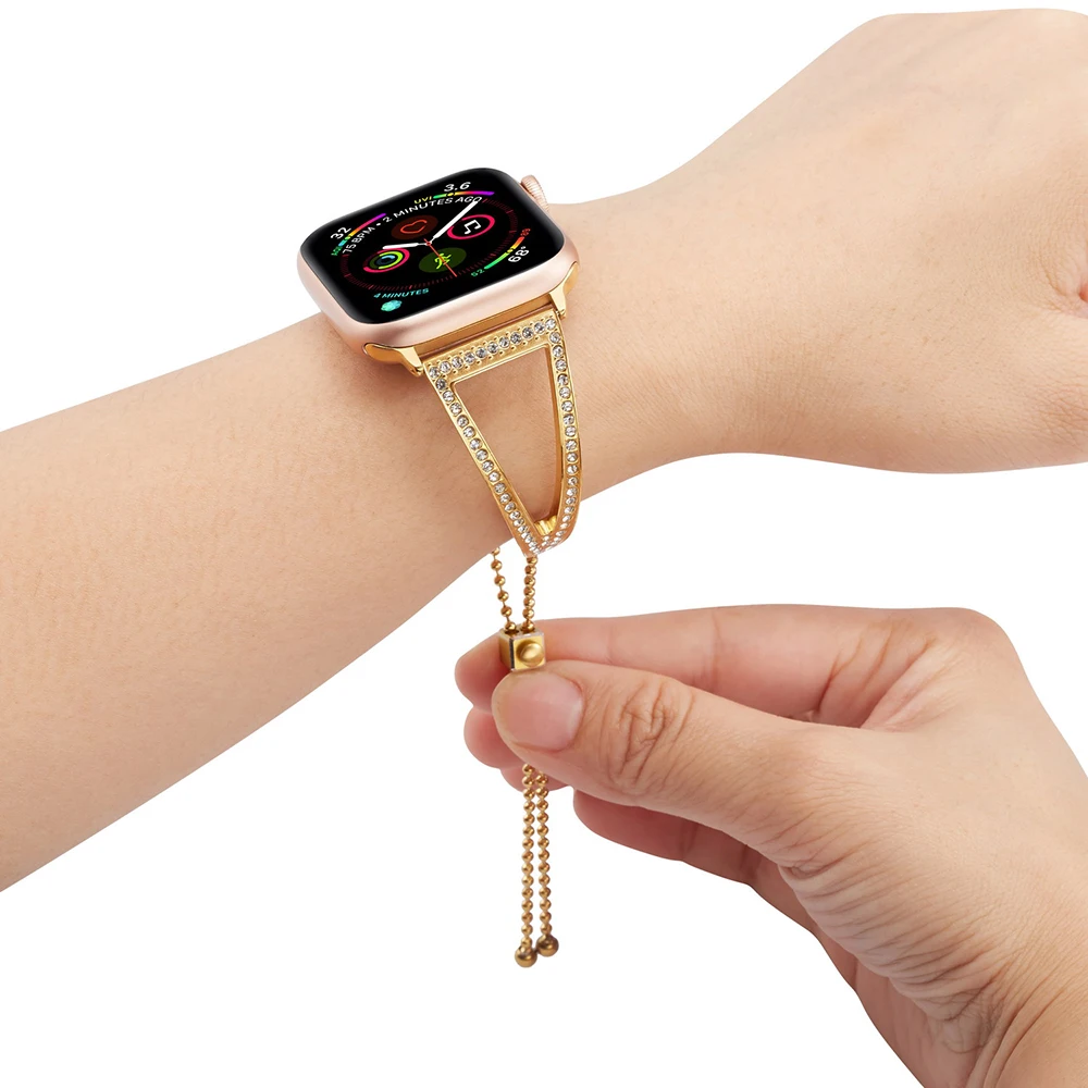 Женский ремешок для Apple Watch 38 мм 42 мм 40 мм 44 мм браслет из нержавеющей стали с бриллиантами модный металлический браслет для iwatch серии 5 4 3 2 1